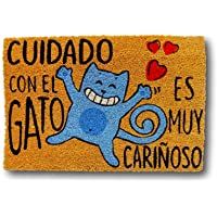 Koko DOORMATS felpudos Entrada casa Originales- Fibra de Coco y PVC- Felpudo Exterior Cuidado con EL Gato- 40x60x1.5 cm…